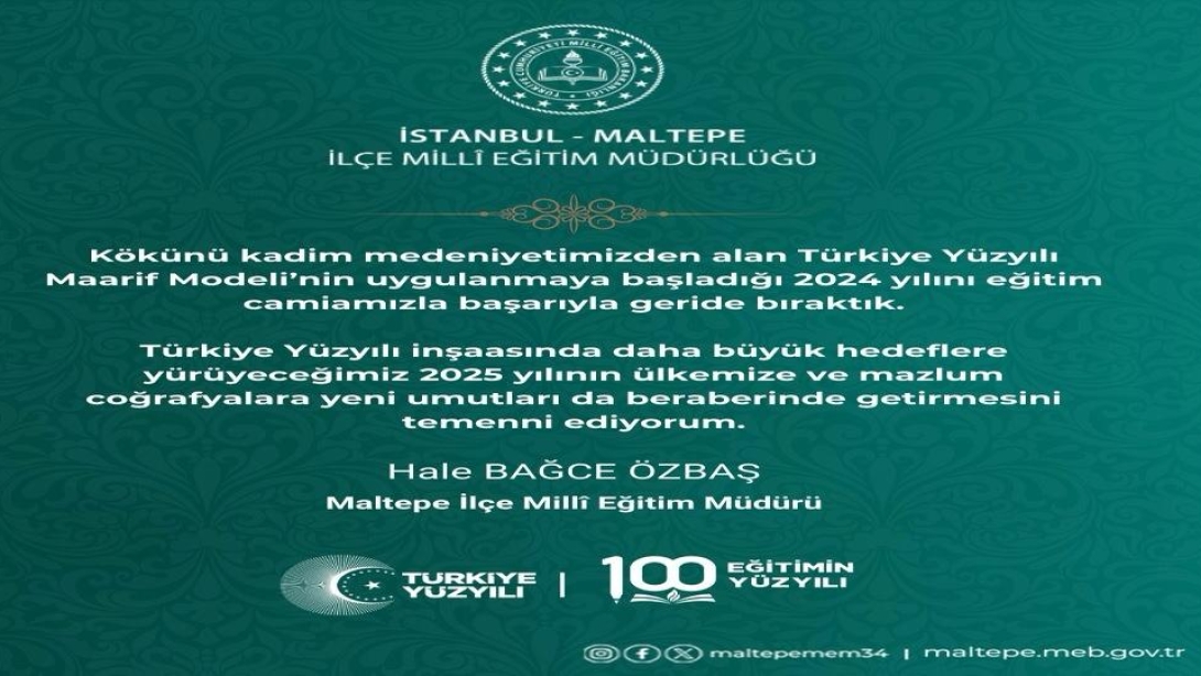 MİLLÎ EĞİTİM MÜDÜRÜMÜZ HALE BAĞCE ÖZBAŞ'IN YENİ YIL MESAJI